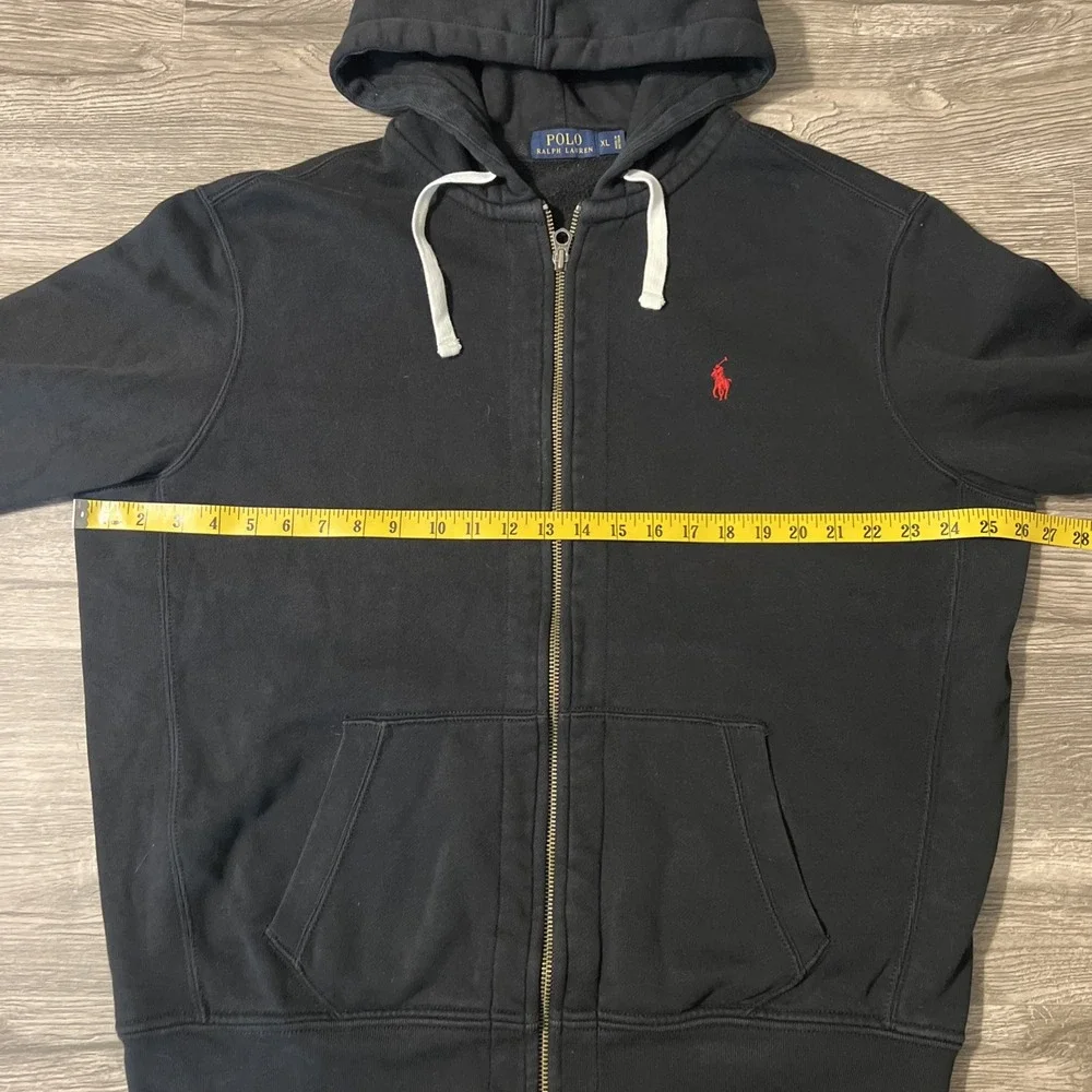 Polo Ralph Lauren Full Zip Fleece Lined Hooded Black Sweatshirt Size XL